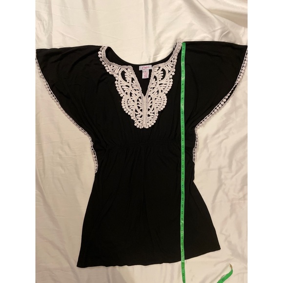 Candie’s Black Embroidered Flouncy Sheer Angel Wing Sleeve Blouse Top - Picture 5 of 6